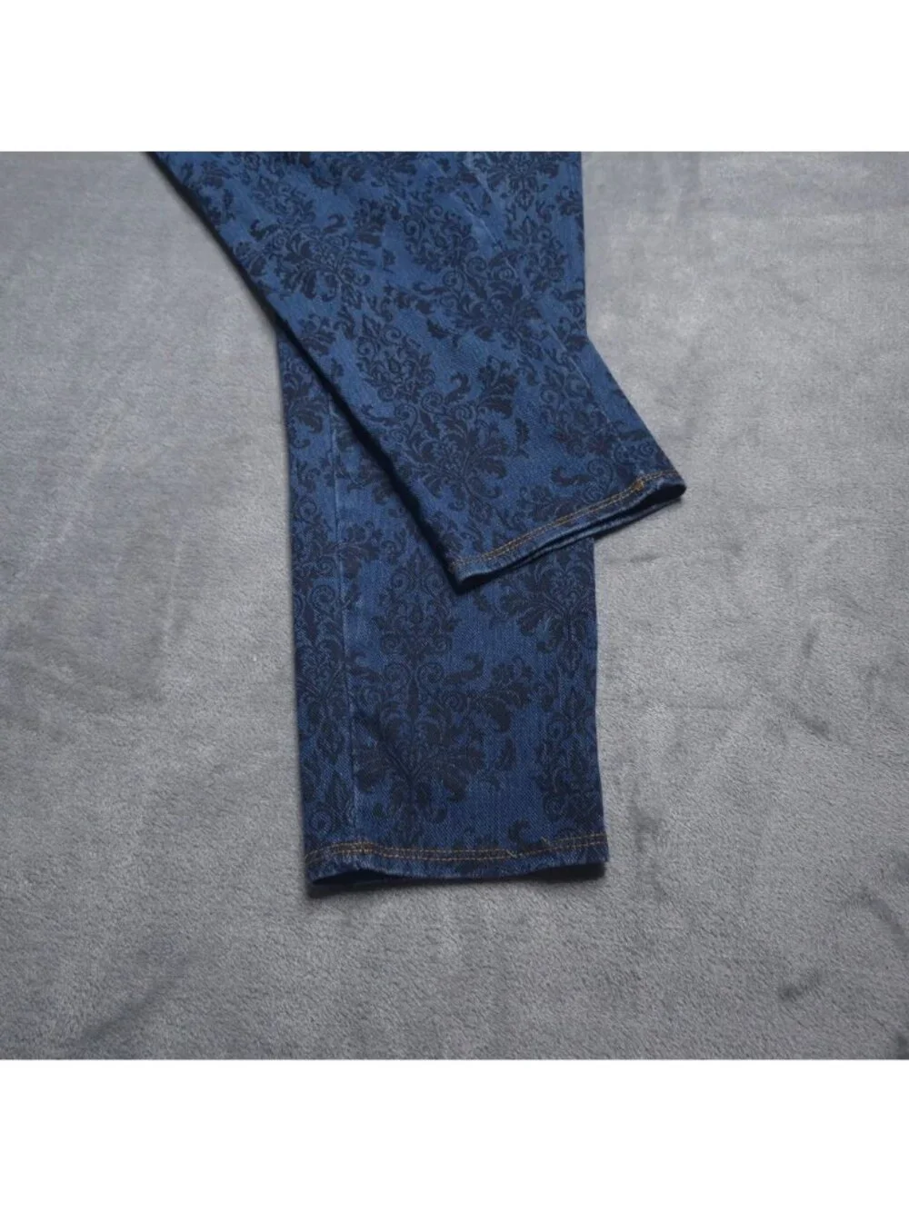Faded Glory Womens Skinny Fit Pants Pull On XL Blue Damask Print Stretch